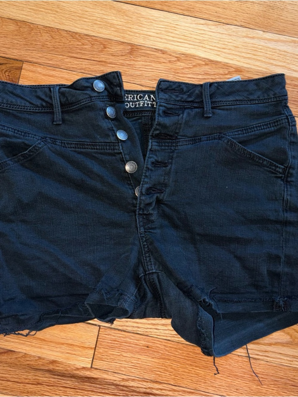American Outfitters Black High-Rise Button-Fly Denim Shorts